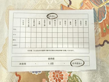 平和屋着物◎六通柄袋帯　唐織　雪輪花蝶文　金銀糸　正絹　逸品　AABJ0734yx