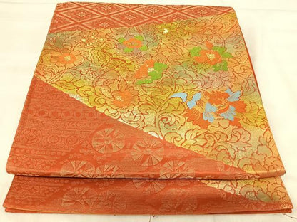 平和屋着物◎六通柄袋帯　唐織　花蝶文　金糸　正絹　逸品　AABJ0739yx