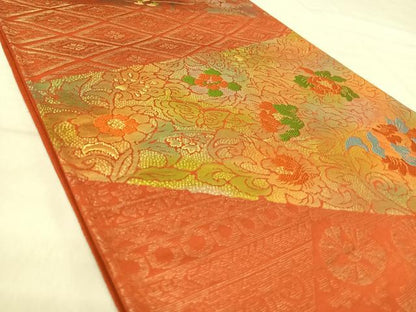 平和屋着物◎六通柄袋帯　唐織　花蝶文　金糸　正絹　逸品　AABJ0739yx