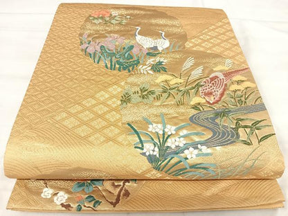 平和屋着物◎六通柄袋帯　唐織　花鳥文　金糸　正絹　逸品　AABJ0744yx