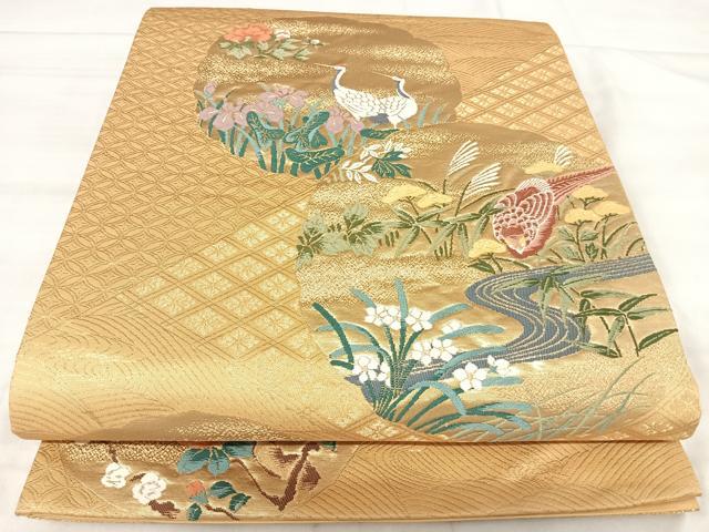 平和屋着物◎六通柄袋帯　唐織　花鳥文　金糸　正絹　逸品　AABJ0744yx