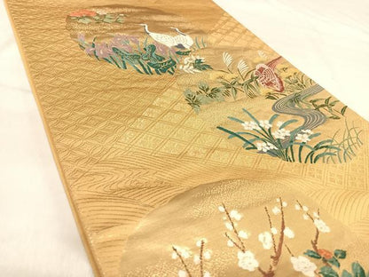 平和屋着物◎六通柄袋帯　唐織　花鳥文　金糸　正絹　逸品　AABJ0744yx