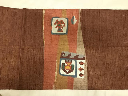 平和屋着物◎太鼓柄袋帯　すくい織　紬地　幾何学文様　金糸　正絹　逸品　AABJ0760yx