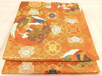 平和屋着物◎六通柄袋帯　唐織　鳳凰花文　金糸　正絹　逸品　AABJ0761yx