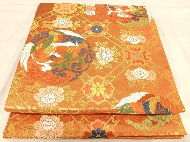 平和屋着物◎六通柄袋帯　唐織　鳳凰花文　金糸　正絹　逸品　AABJ0761yx