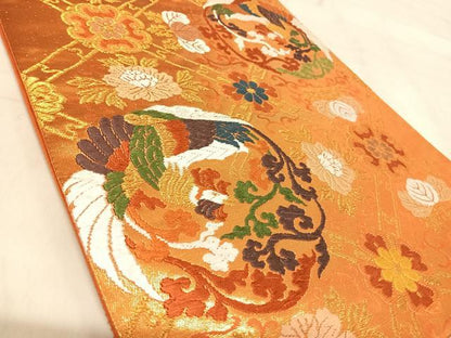 平和屋着物◎六通柄袋帯　唐織　鳳凰花文　金糸　正絹　逸品　AABJ0761yx