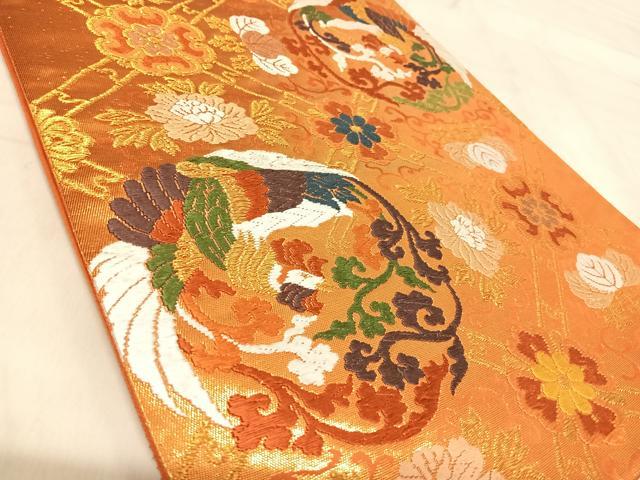 平和屋着物◎六通柄袋帯　唐織　鳳凰花文　金糸　正絹　逸品　AABJ0761yx