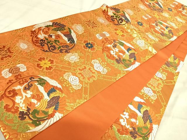 平和屋着物◎六通柄袋帯　唐織　鳳凰花文　金糸　正絹　逸品　AABJ0761yx