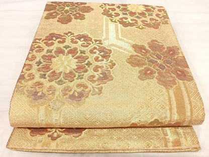 平和屋着物◎佐賀錦　六通柄袋帯　正倉院花文　金糸　正絹　逸品　AABJ0763yx