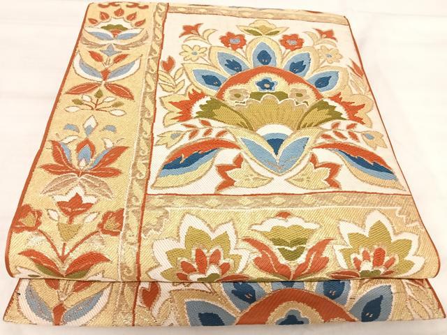 平和屋着物◎六通柄　京本袋帯　唐織　更紗花文　金糸　正絹　逸品　AABJ0766yx