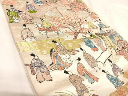 平和屋着物◎六通柄袋帯　人物風景文　金糸　正絹　逸品　AABJ0769yx