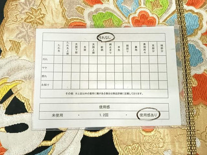 平和屋着物◎六通柄袋帯　唐織　花鳥文　黒地　金銀糸　正絹　逸品　AABJ0771yx