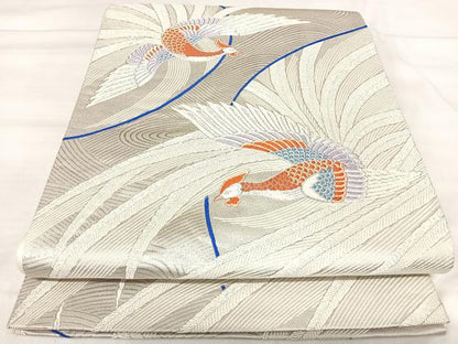 平和屋着物◎六通柄袋帯　唐織　鳳凰文　九百錦　銀糸　正絹　逸品　AABJ0774yx