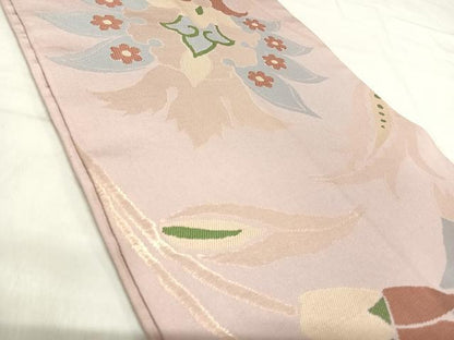 平和屋着物◎全通柄　本袋帯　更紗花文　金糸　正絹　逸品　AABJ0783yx