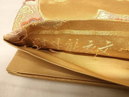 平和屋着物◎六通柄袋帯　唐織　熨斗能衣文　金糸　正絹　逸品　AABJ0788yx