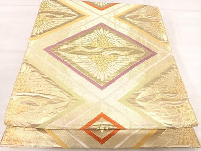 平和屋着物◎六通柄袋帯　唐織　双鶴文　金糸　正絹　逸品　AABJ0790yx