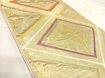 平和屋着物◎六通柄袋帯　唐織　双鶴文　金糸　正絹　逸品　AABJ0790yx