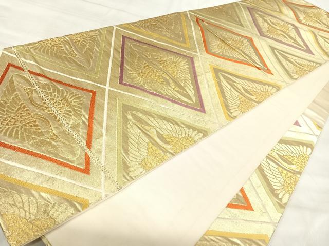 平和屋着物◎六通柄袋帯　唐織　双鶴文　金糸　正絹　逸品　AABJ0790yx