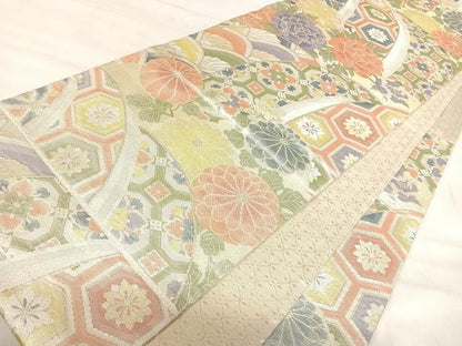 平和屋着物◎七彩佐賀錦　六通柄袋帯　吉祥花文　金銀糸　正絹　逸品　AABJ0791yx