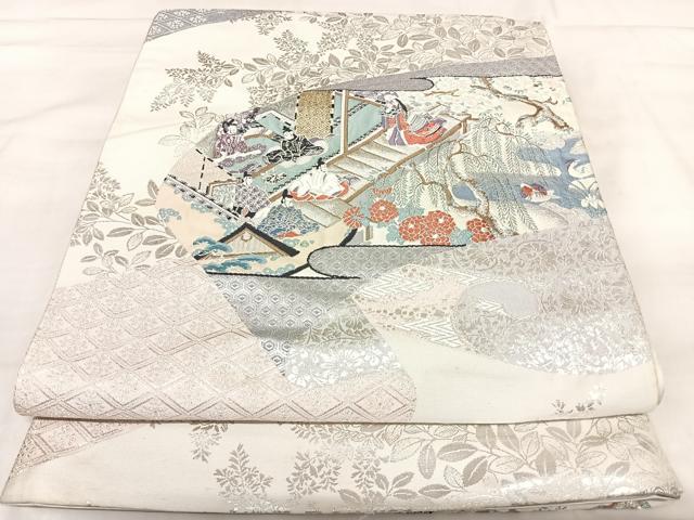 平和屋着物◎六通柄袋帯　唐織　おとぎ絵巻　銀糸　正絹　逸品　AABJ0793yx