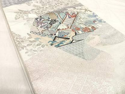 平和屋着物◎六通柄袋帯　唐織　おとぎ絵巻　銀糸　正絹　逸品　AABJ0793yx