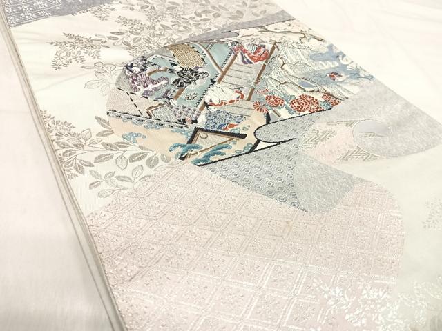 平和屋着物◎六通柄袋帯　唐織　おとぎ絵巻　銀糸　正絹　逸品　AABJ0793yx
