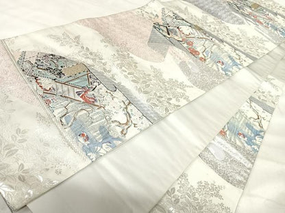 平和屋着物◎六通柄袋帯　唐織　おとぎ絵巻　銀糸　正絹　逸品　AABJ0793yx