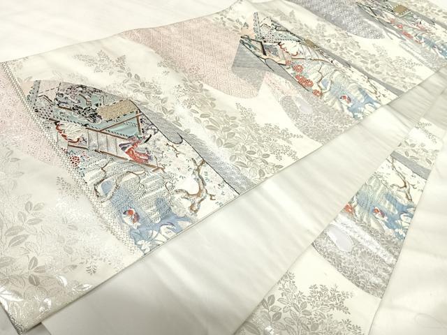 平和屋着物◎六通柄袋帯　唐織　おとぎ絵巻　銀糸　正絹　逸品　AABJ0793yx