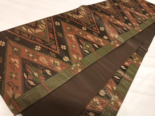 平和屋着物◎六通柄袋帯　幾何学花文　正絹　逸品　AABJ0798yx