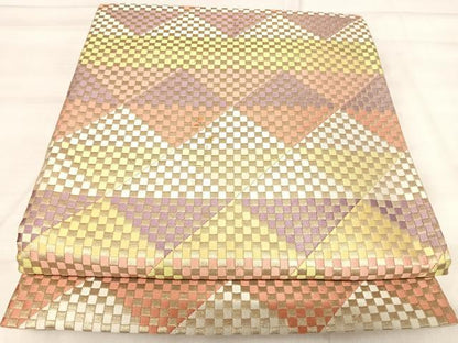 平和屋着物◎六通柄袋帯　唐織　菱繋文　金糸　正絹　逸品　AABJ0799yx