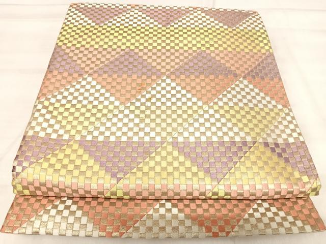 平和屋着物◎六通柄袋帯　唐織　菱繋文　金糸　正絹　逸品　AABJ0799yx