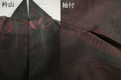 平和屋着物＊夏物　小紋　紗　枝花文　黒地　正絹　逸品　AABJ0804cs