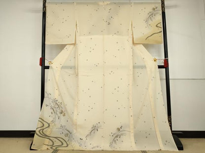 平和屋着物＊夏物　訪問着　紗　刺繍　流水舞花文　暈し染め　金彩　銀糸　ロング丈　正絹　逸品　AABJ0806cs