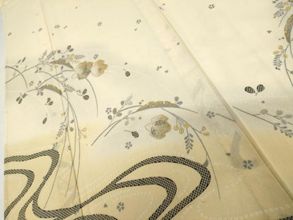平和屋着物＊夏物　訪問着　紗　刺繍　流水舞花文　暈し染め　金彩　銀糸　ロング丈　正絹　逸品　AABJ0806cs