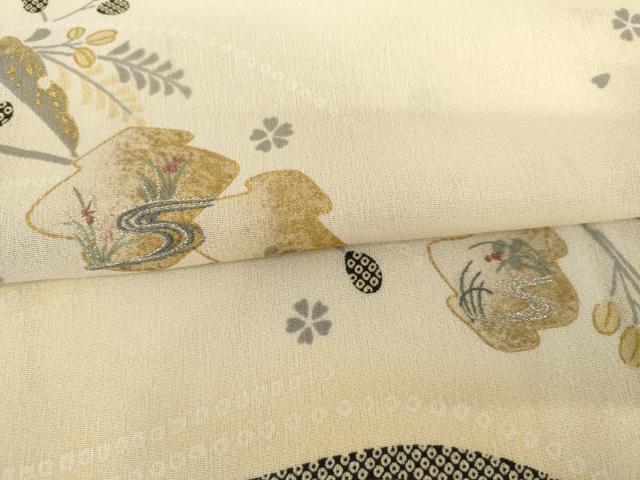 平和屋着物＊夏物　訪問着　紗　刺繍　流水舞花文　暈し染め　金彩　銀糸　ロング丈　正絹　逸品　AABJ0806cs