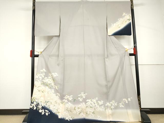平和屋着物＊夏物　訪問着　絽　友禅　枝花文　暈し染め　ロング丈　正絹　逸品　AABJ0807cs