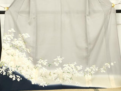 平和屋着物＊夏物　訪問着　絽　友禅　枝花文　暈し染め　ロング丈　正絹　逸品　AABJ0807cs