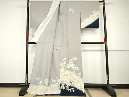 平和屋着物＊夏物　訪問着　絽　友禅　枝花文　暈し染め　ロング丈　正絹　逸品　AABJ0807cs