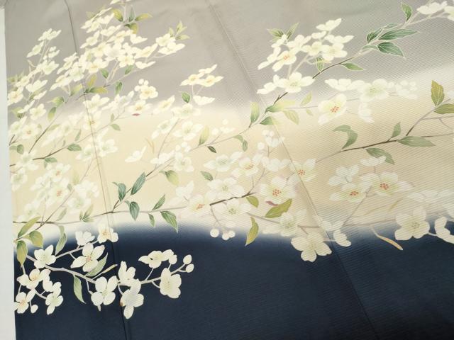 平和屋着物＊夏物　訪問着　絽　友禅　枝花文　暈し染め　ロング丈　正絹　逸品　AABJ0807cs