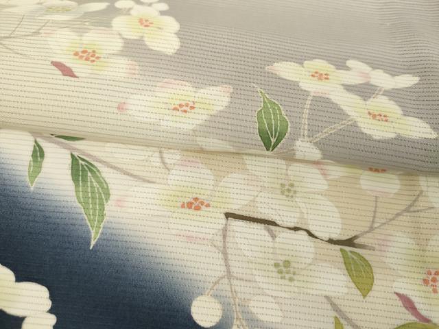 平和屋着物＊夏物　訪問着　絽　友禅　枝花文　暈し染め　ロング丈　正絹　逸品　AABJ0807cs