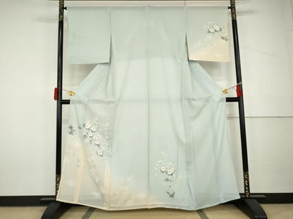 平和屋着物＊夏物　訪問着　絽　手描き　枝花文　暈し染め　正絹　逸品　AABJ0809cs