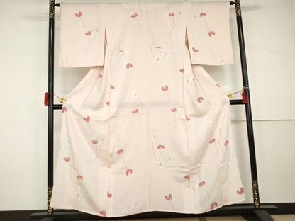 平和屋着物＊夏物　小紋　絽　手描き　枝花文　正絹　逸品　AABJ0814cs