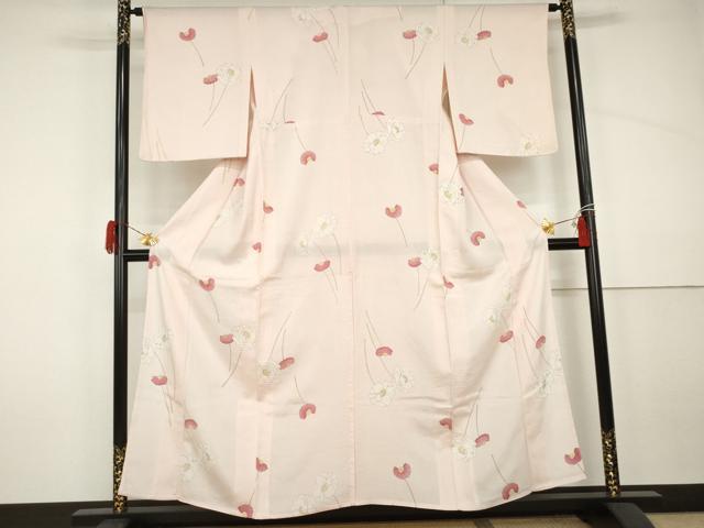 平和屋着物＊夏物　小紋　絽　手描き　枝花文　正絹　逸品　AABJ0814cs
