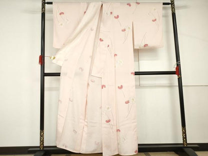 平和屋着物＊夏物　小紋　絽　手描き　枝花文　正絹　逸品　AABJ0814cs
