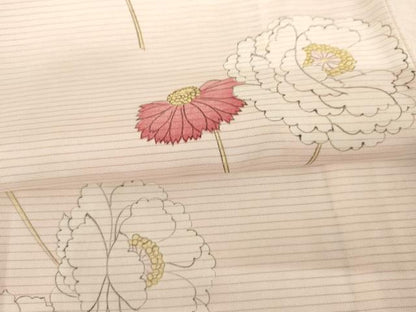 平和屋着物＊夏物　小紋　絽　手描き　枝花文　正絹　逸品　AABJ0814cs