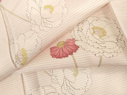 平和屋着物＊夏物　小紋　絽　手描き　枝花文　正絹　逸品　AABJ0814cs