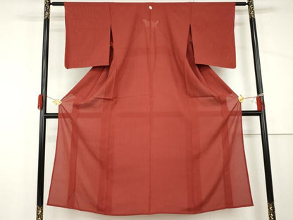 平和屋着物＊夏物　色無地　絽　茜色　正絹　逸品　AABJ0817cs
