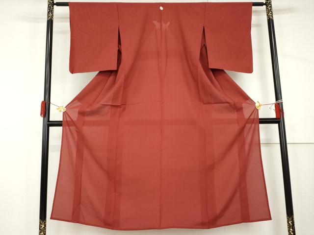 平和屋着物＊夏物　色無地　絽　茜色　正絹　逸品　AABJ0817cs