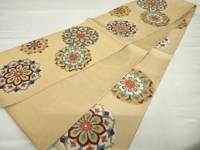 平和屋着物▼全通柄袋帯　正倉院花文　金糸　正絹　逸品　AABJ0835cs