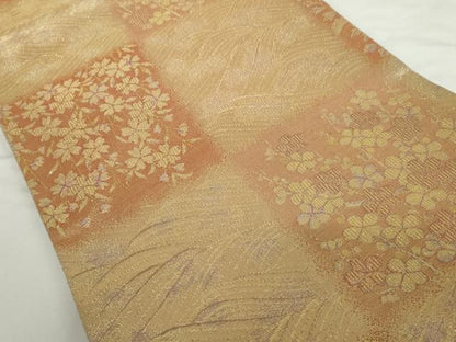 平和屋着物▼六通柄袋帯　立波桜市松文　金糸　鈴乃屋扱い　正絹　逸品　AABJ0861cs